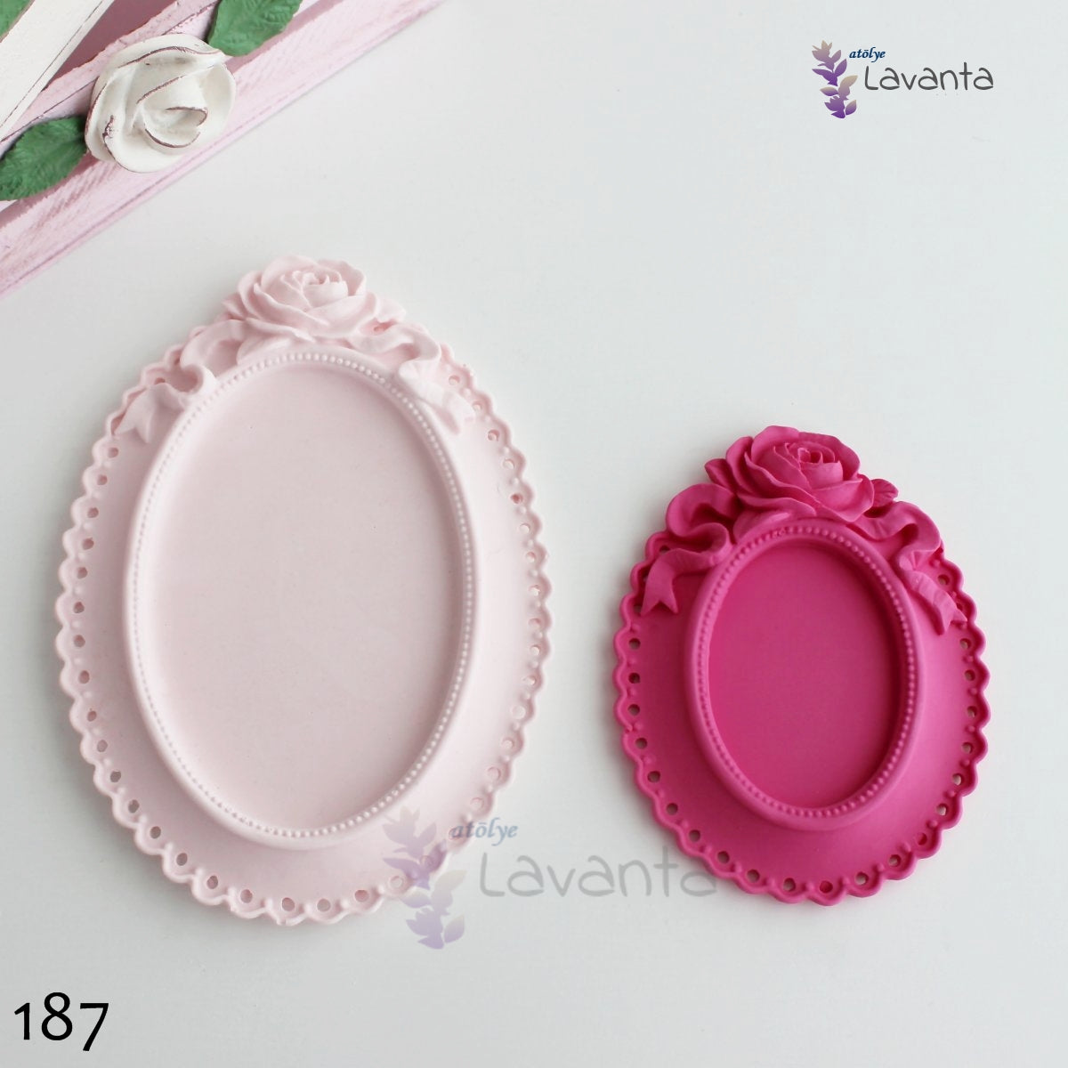 Büyük Gül Detaylı Delikli Oval Çerçeve Silikon Kalıbı