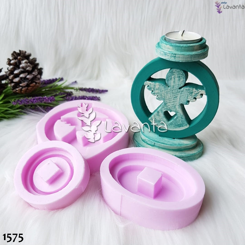 Kalp Detaylı Melek Mumluk Seti Silikon Kalıbı