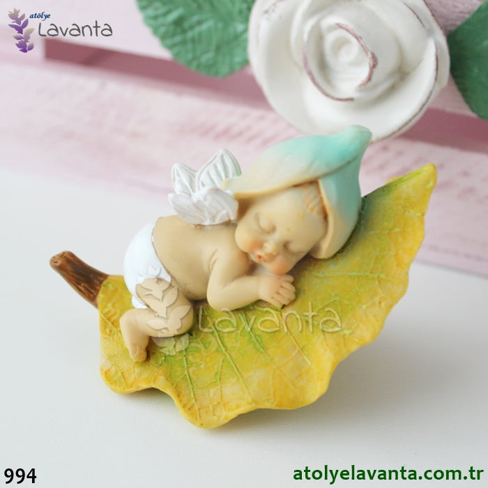 Yaprak Üstünde Uyuyan Kanatlı Bebek Silikon Kalıbı