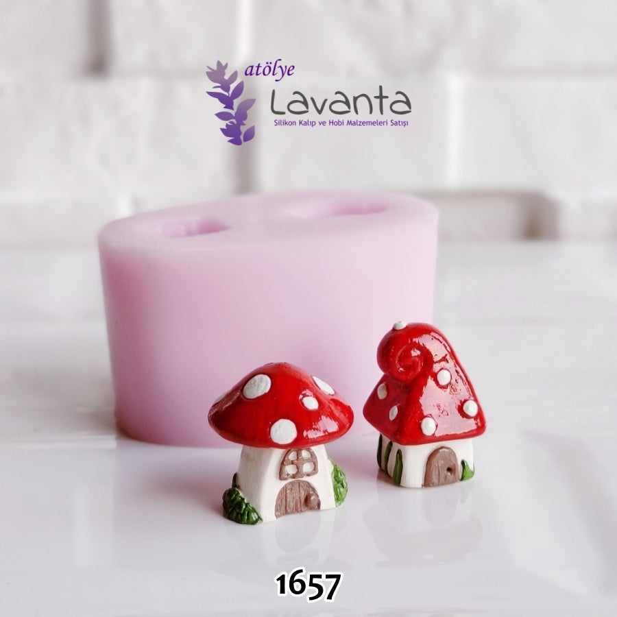 İkili Minik Mantar Ev Teraryum Kalıbı