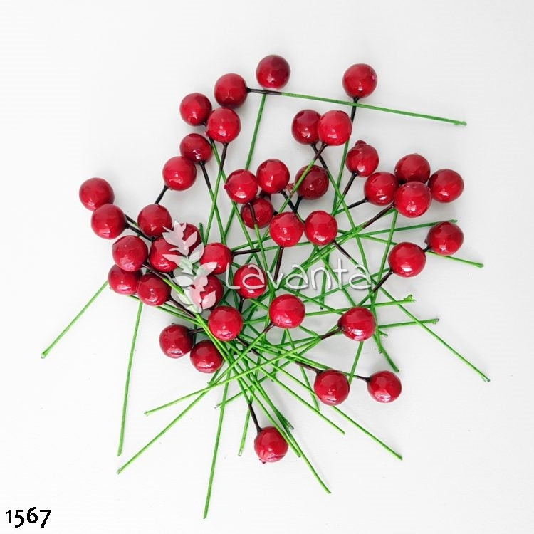 Yapay Yılbaşı Çiçeği Mini Kırmızı Berry Holly