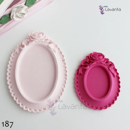 Büyük Gül Detaylı Delikli Oval Çerçeve Silikon Kalıbı