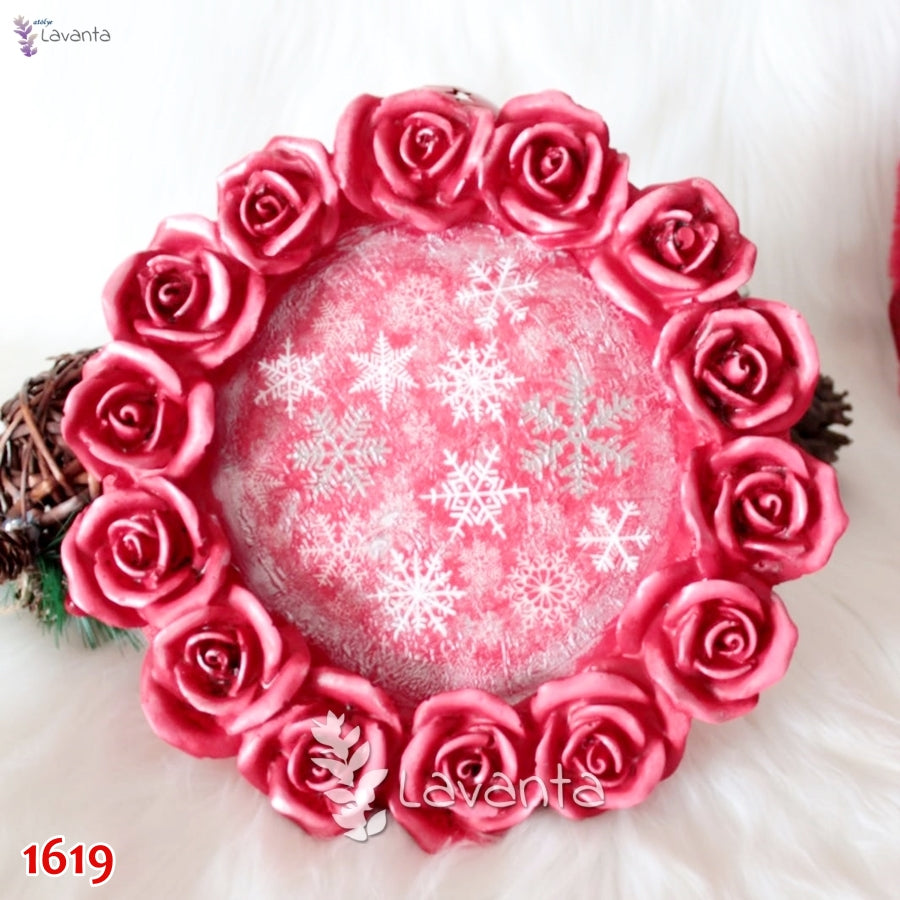 Büyük Yuvarlak Güllü Çerçeve Silikon Kalıbı