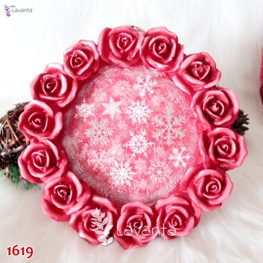 Büyük Yuvarlak Güllü Çerçeve Silikon Kalıbı