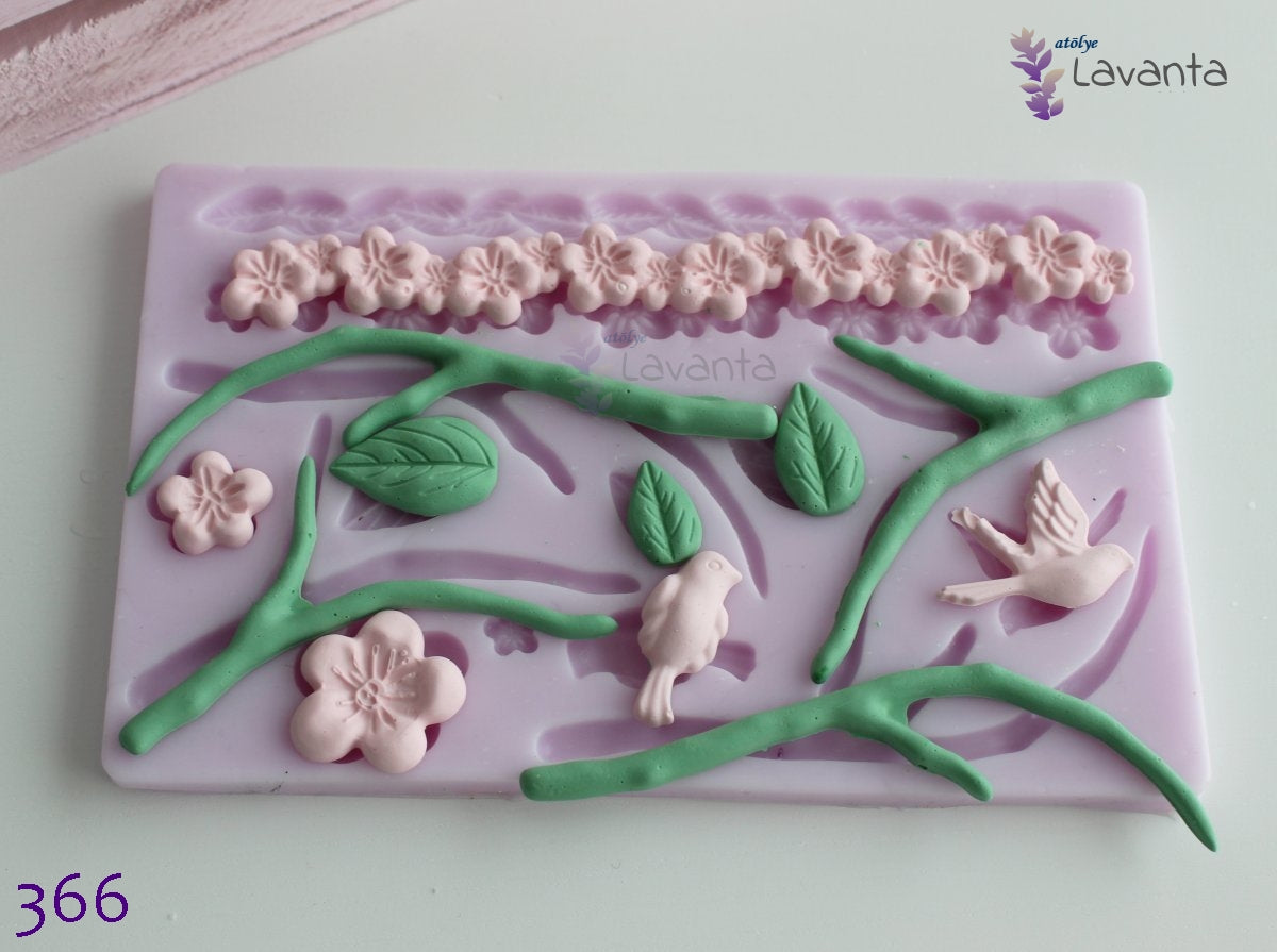 Dallar, Çiçekler ve Kuşlar Silikon Kalıbı