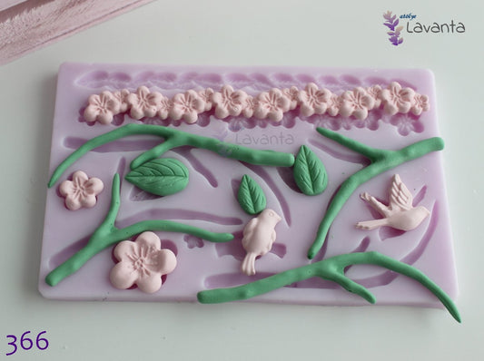Dallar, Çiçekler ve Kuşlar Silikon Kalıbı
