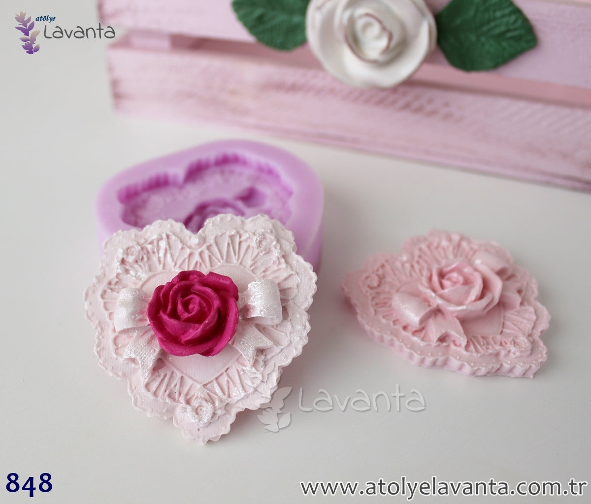 Dantel Kalp Gül Silikon Kalıbı