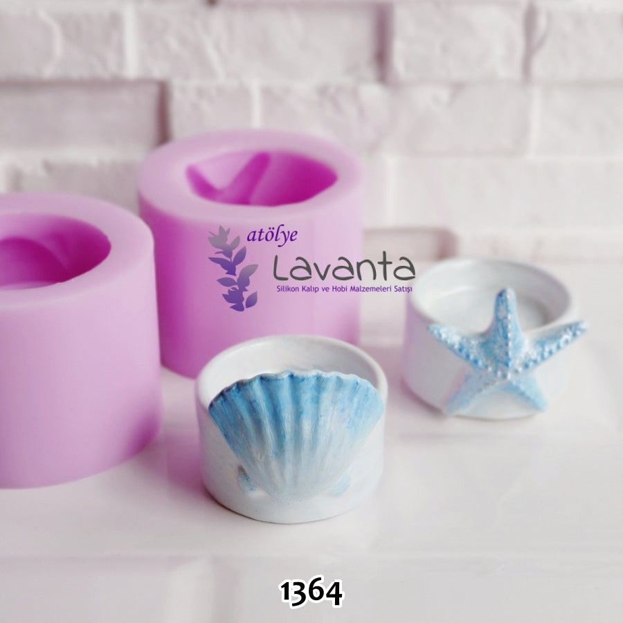 Deniz Yıldızı ve Kabuğu Tealight Mumluk Silikon Kalıbı