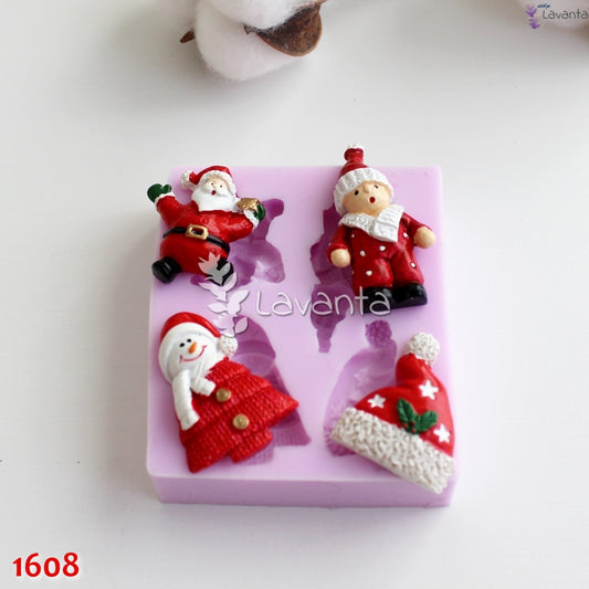 Dörtlü Yılbaşı Süsü Kokulu Taş Silikon Kalıbı