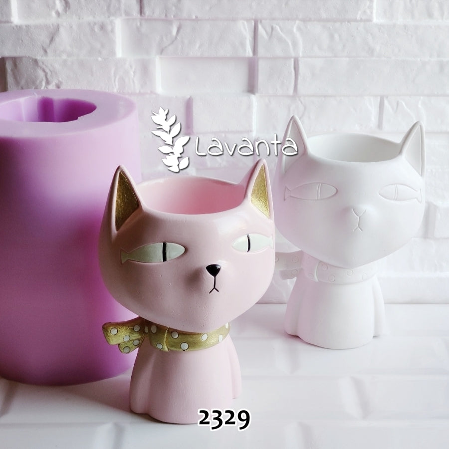 Fularlı Kedi Saksı Kalıbı