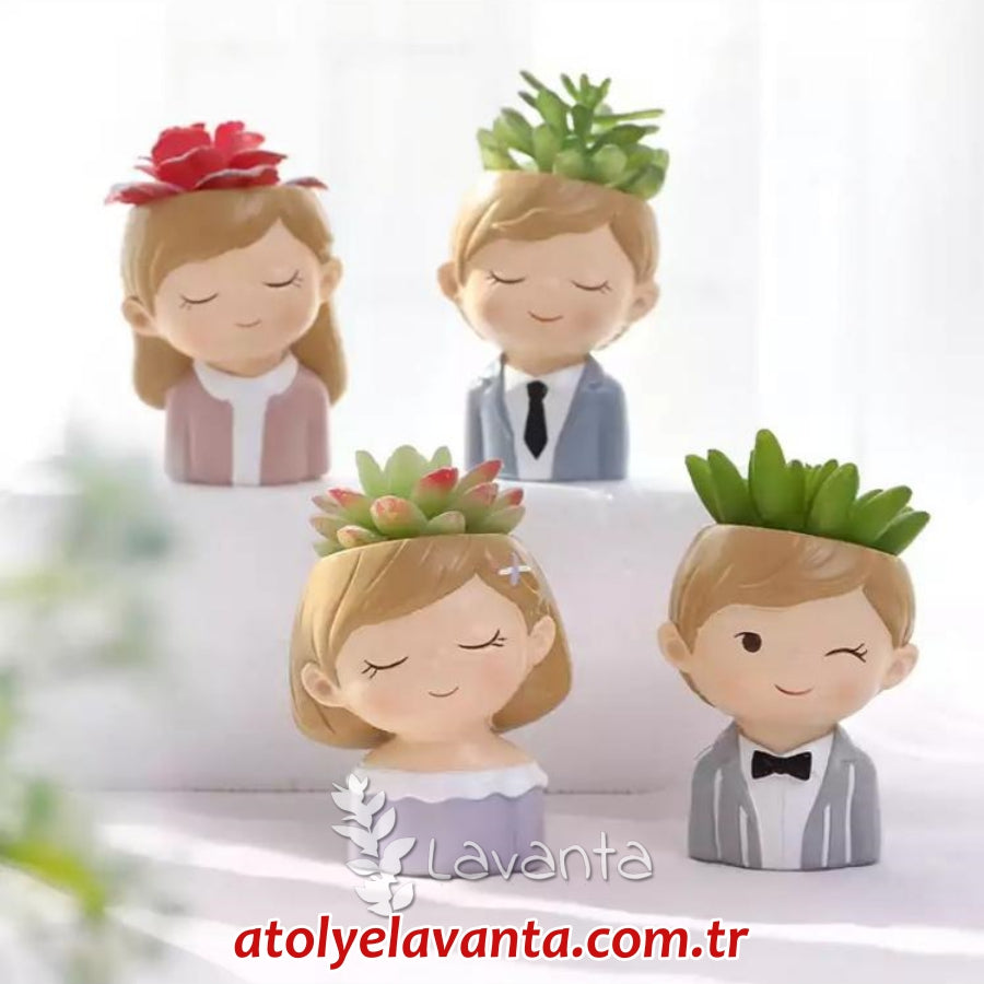 Gelin ve Damat Saksı Seti Silikon Kalıbı