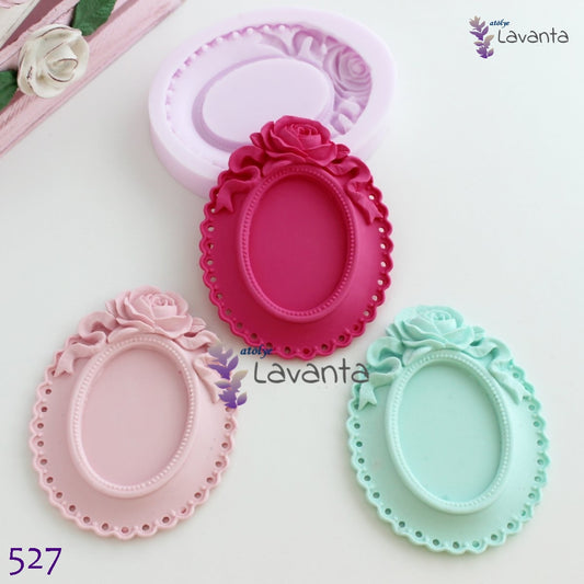 Gül Detaylı Delikli Oval Çerçeve Silikon Kalıbı