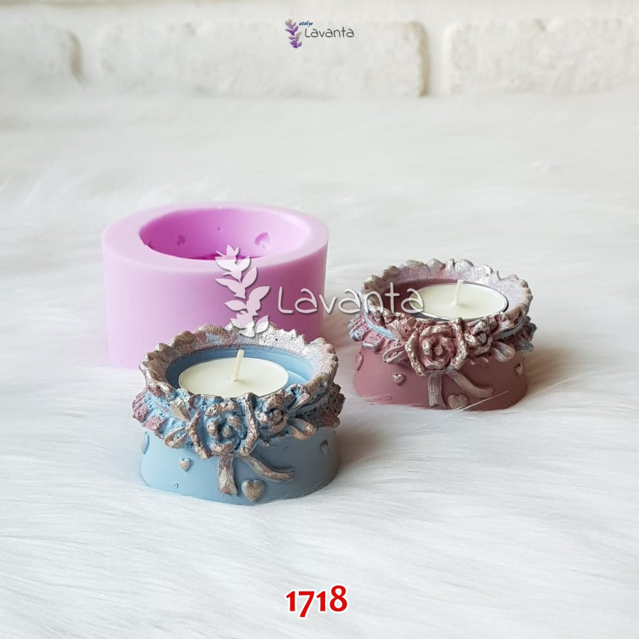 Fiyonk ve Gül Detaylı Mumluk Kokulu Taş Silikon Kalıbı