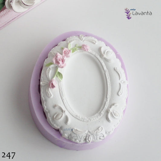 Gül Detaylı Oval Çerçeve Silikon Kalıbı