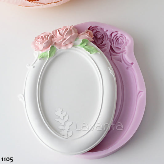 Gül Detaylı Oval Çerçeve Silikon Kalıbı