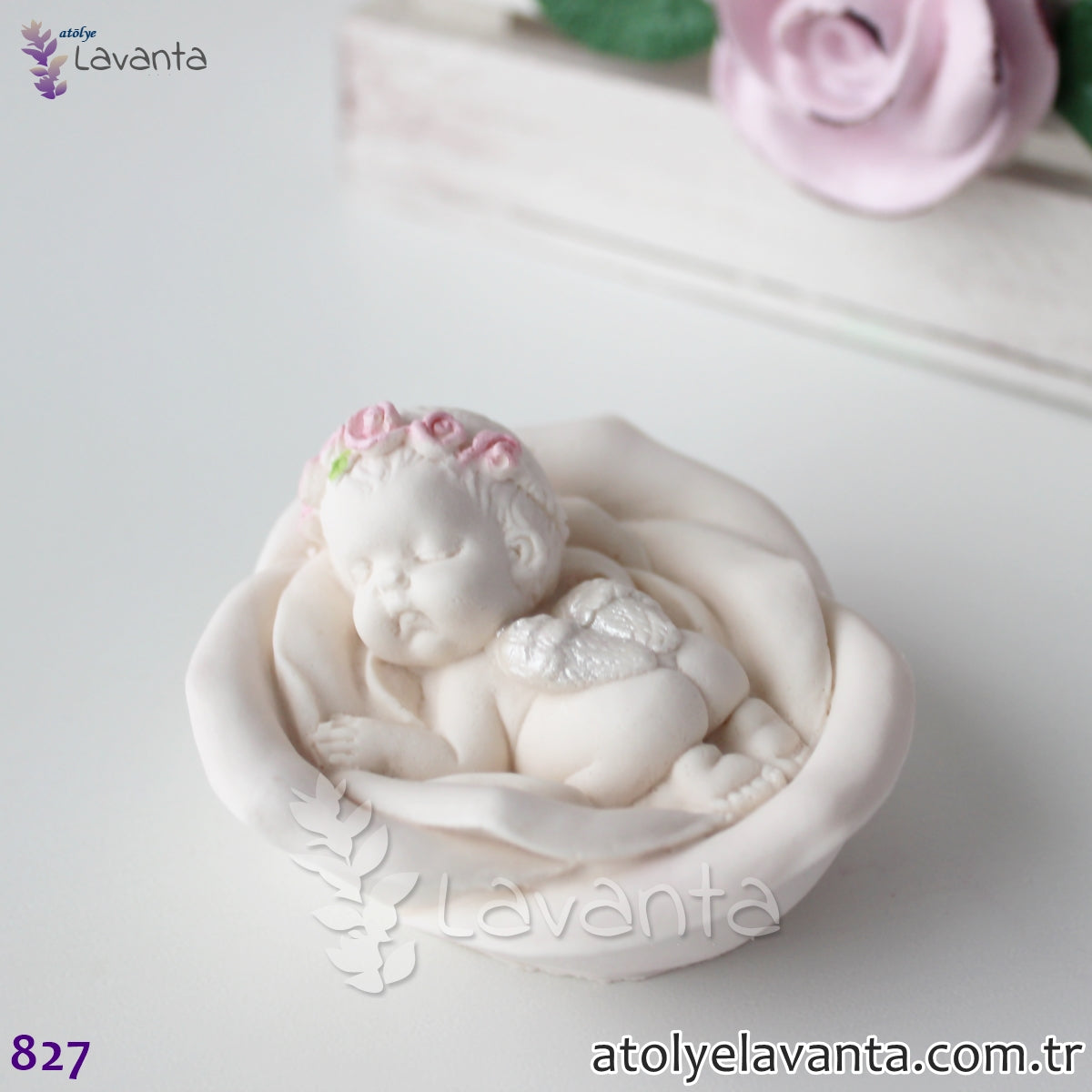 Gül Üstünde Uyuyan Kız Bebek Silikon Kalıbı