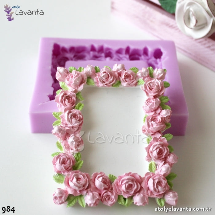 Güllü Dikdörtgen Çerçeve Silikon Kalıbı