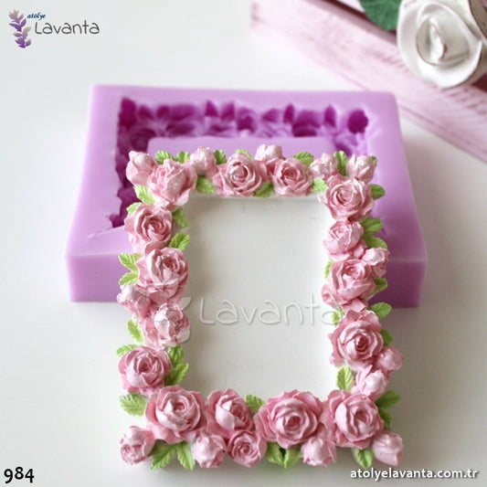 Güllü Dikdörtgen Çerçeve Silikon Kalıbı