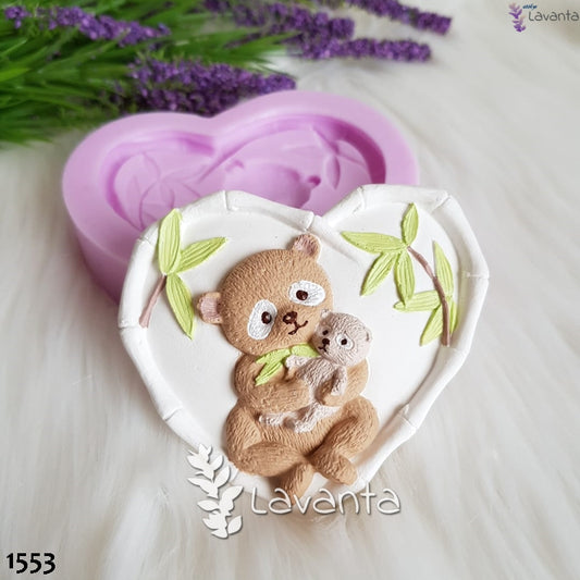 Kalp İçinde Ayıcık Anne ve Yavrusu Kokulu Taş Kalıbı