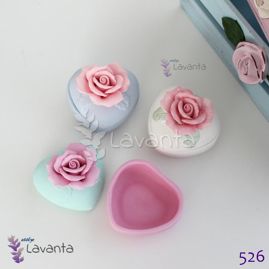 Kalp Üstünde Gül Mücevher Kutusu Silikon Kalıbı