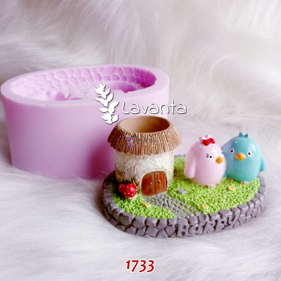 Kuşlu Kalemlik Saksı Silikon Kalıbı