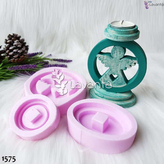 Kalp Detaylı Melek Mumluk Seti Silikon Kalıbı