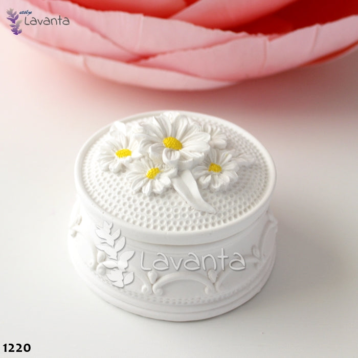 Papatyalı Yuvarlak Mücevher Kutusu Silikon Kalıbı