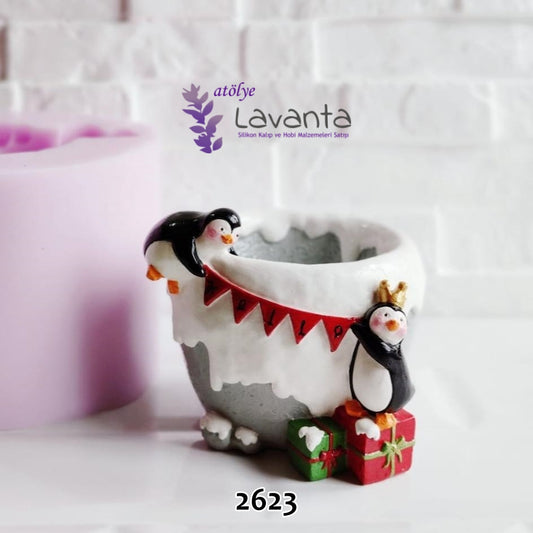 Penguen Yılbaşı Saksı Kalıbı