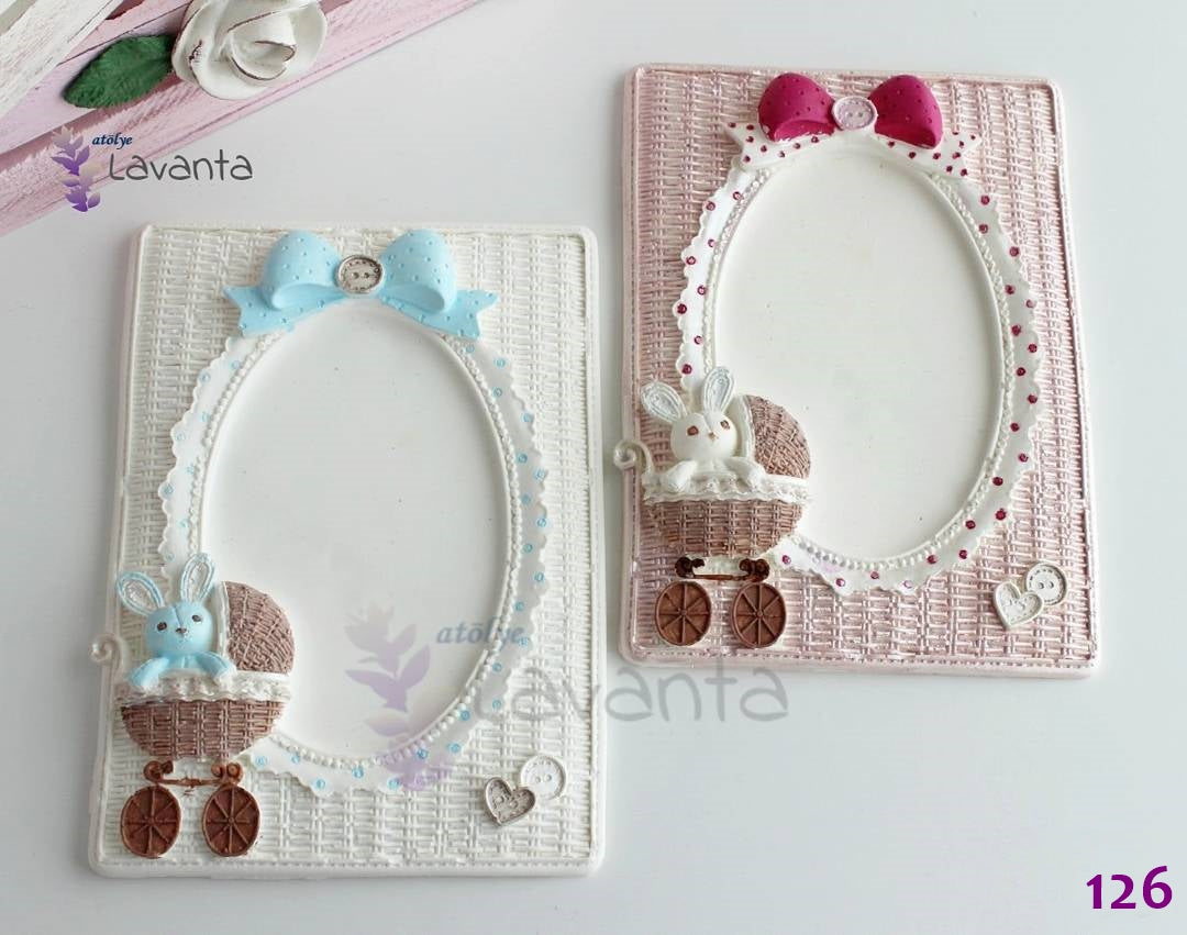 Pusette Tavşan Bebekli Çerçeve Silikon Kalıbı