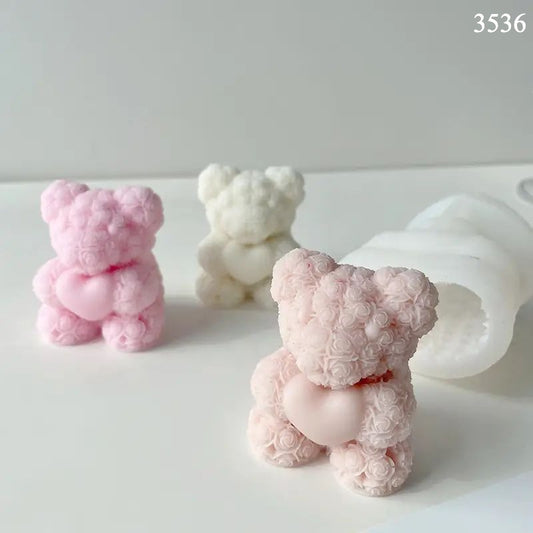 Küçük Kalpli Gül Ayıcık Mum Kalıbı