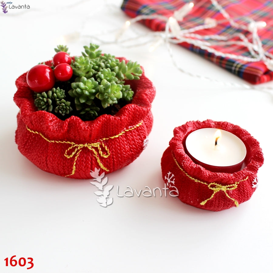 Yılbaşı Sukulent Saksı ve Mumluk Seti Silikon Kalıbı