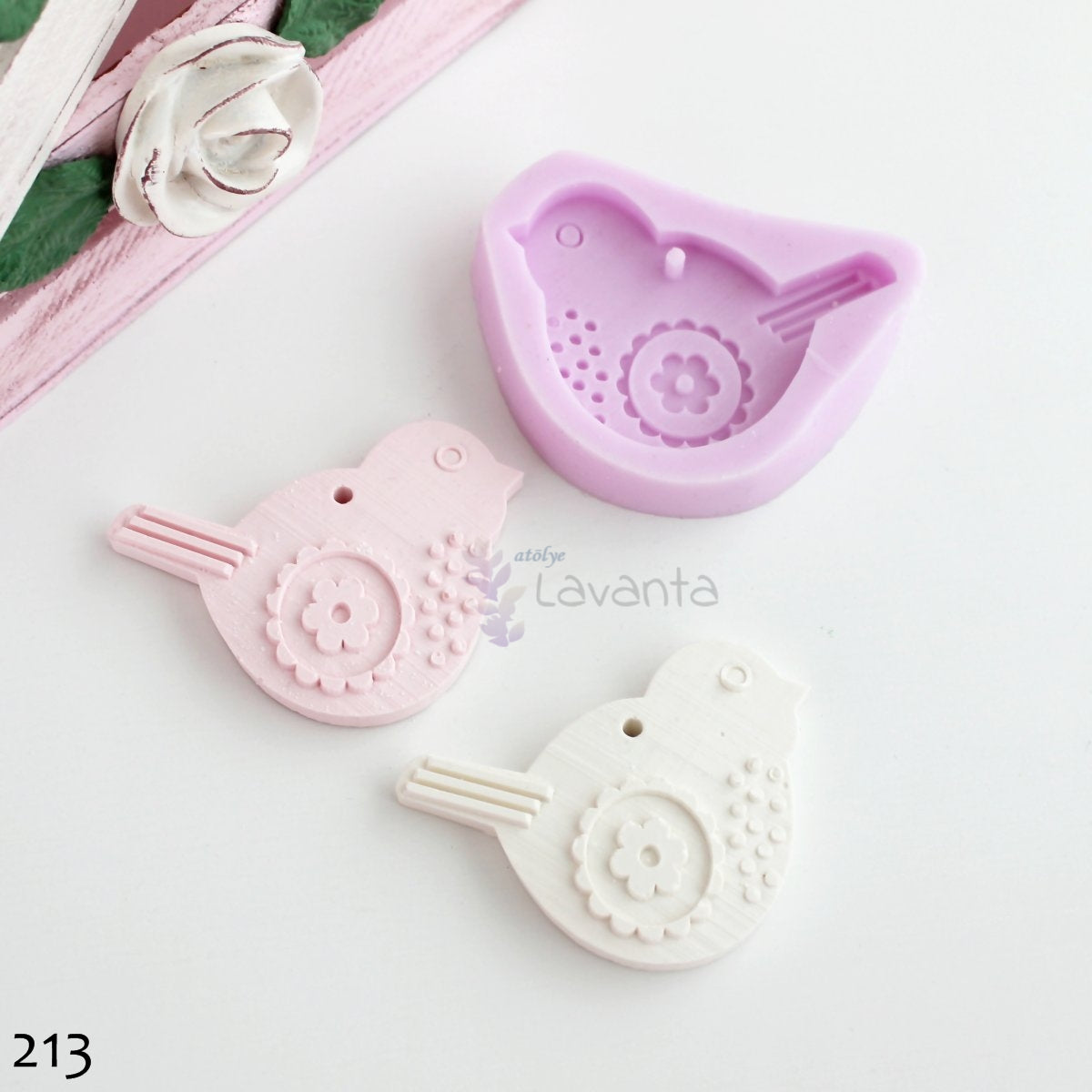 Çiçek Desenli Kuş Silikon Kalıbı