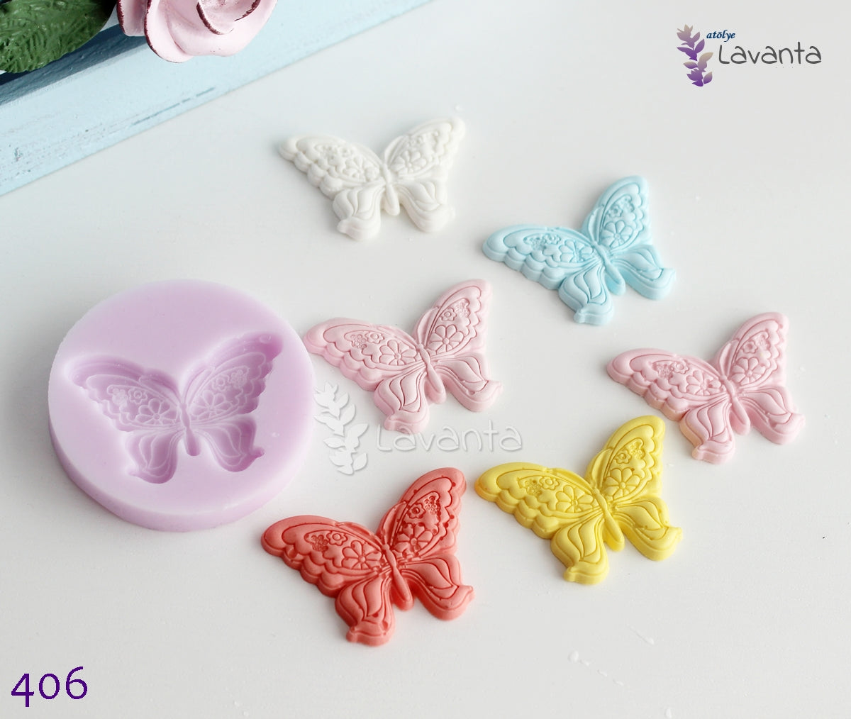 Çiçek Detaylı Kelebek Silikon Kalıbı
