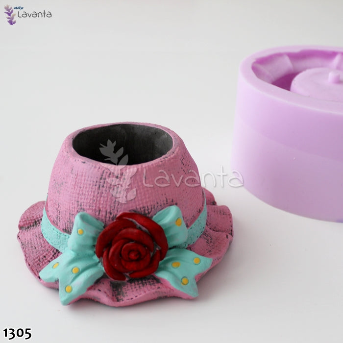 Güllü Fiyonklu Şapka Saksı Silikon Kalıbı