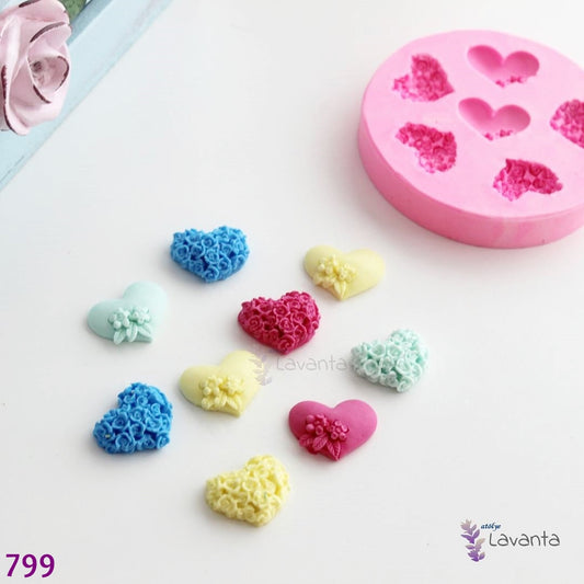 Çoklu Çiçekli Kalpler Silikon Kalıbı