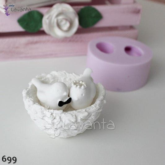 Yuvalı Gelin Damat Kuş Silikon Kalıbı